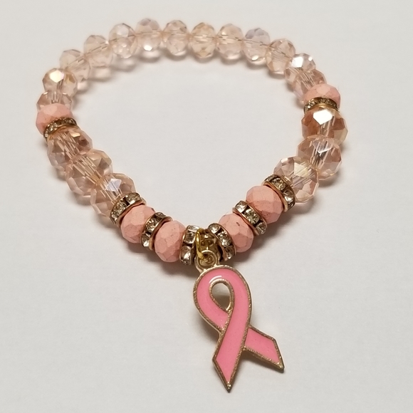 Pink Cancer Awareness Beaded Bracelet New - Picture 2 of 2